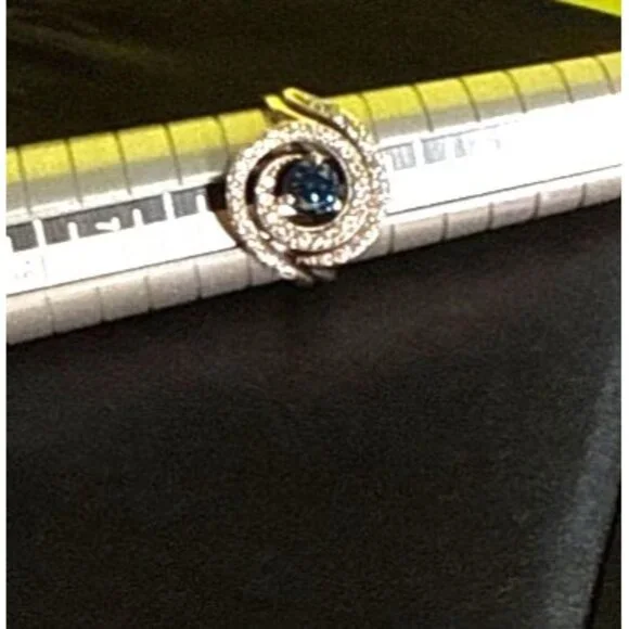 Na Hoku 14K Gold Fancy Blue Diamond Halo Engagement Ring & Wedding Band Set - Picture 9 of 15